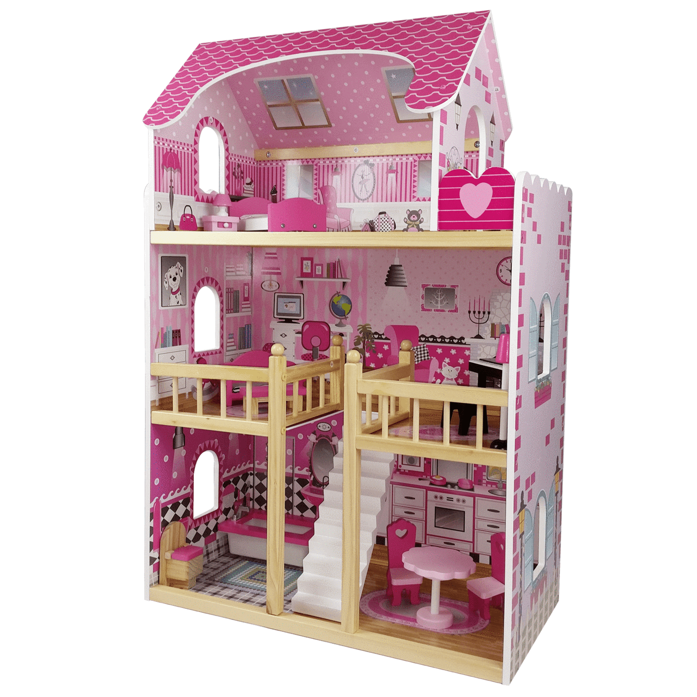 Butternut 3 Storey Dolls House With Furniture - Wooden Dolls House Large (1400x1400), Png Download