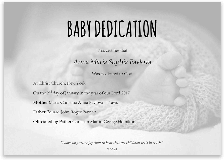 Baby Dedication Certificate With Baby Feet In Blanket - Dedication (900x1000), Png Download