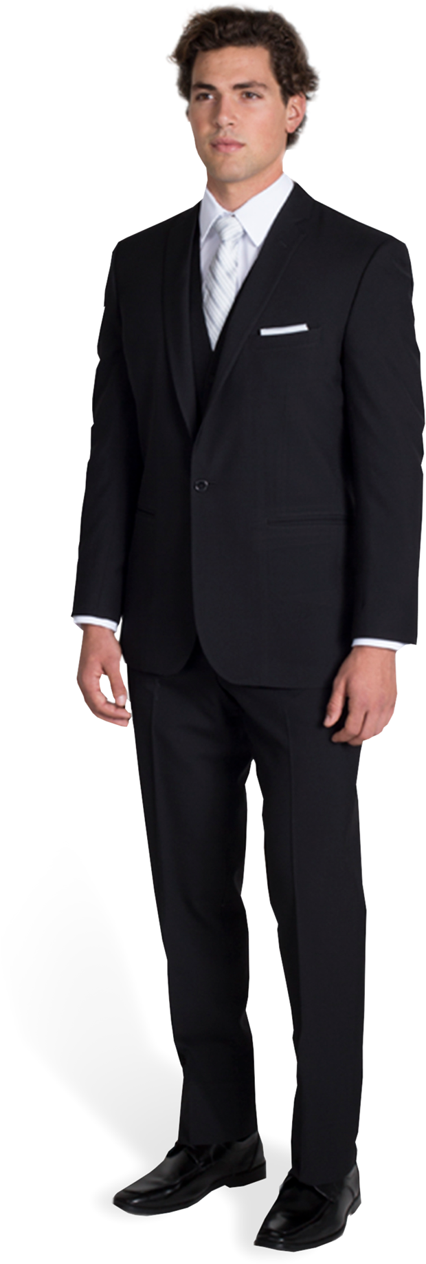 Black Notch Lapel Suit With Silver Tie - Stacy Adams Black Suits (1188x1980), Png Download