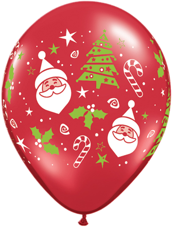 11" Santa & Christmas Tree Latex Balloons X - Christmas Balloon Png (451x451), Png Download