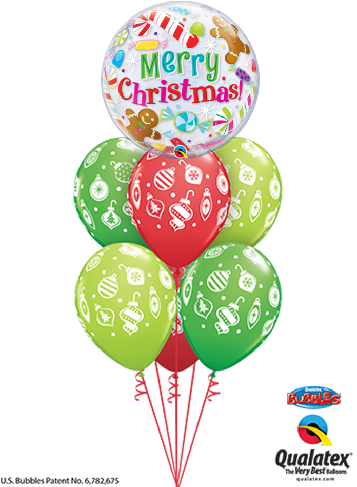 Merry Christmas Bubble Balloon Bouquet - Buque De Baloes Qualatex (700x982), Png Download