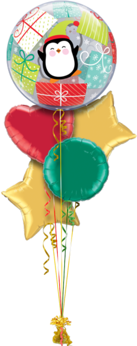 Penguin Christmas Bubble Christmas Balloon - Penguins & Presents Bubble Balloon (286x686), Png Download