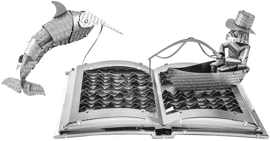 Metal Eath The Old Man And The Sea Book Sculpture (600x303), Png Download