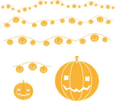 Pumpkin, Halloween, Deco, Garland, Gourd - Halloween (392x340), Png Download