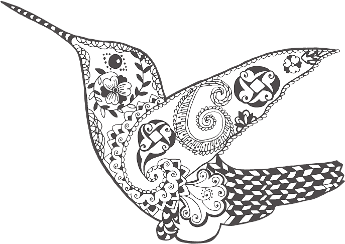 Grey-bird - Black And White Hummingbird Art (800x555), Png Download