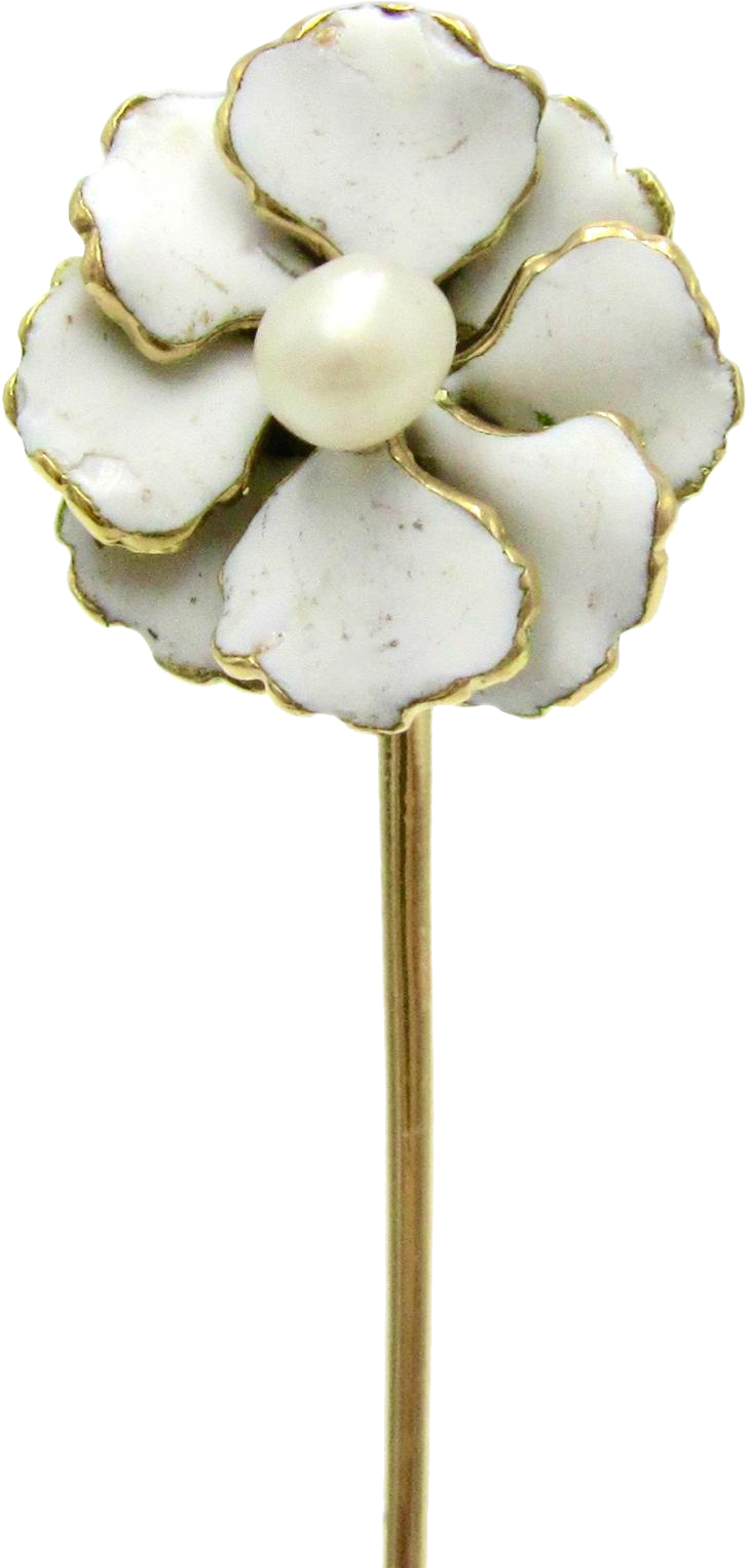 White Enamel & Pearl 14k Gold Art Nouveau Flower Stick - White Enamel & Pearl 14k Gold Art Nouveau Flower (1524x1524), Png Download