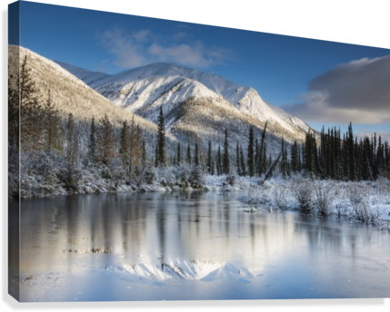 Thin Ice On A Pond Following A Fresh Snow On Mountains - Printscapes Wall Art: 36" X 24" Canvas Print With Black (429x344), Png Download