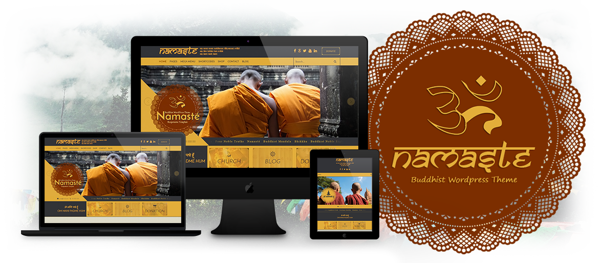 Buddhism - Wordpress - Stickalz Llc Mandala Namaste Lotus Flower White Vinyl (1170x514), Png Download