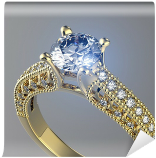 Golden Ring With Diamond - Gold (400x400), Png Download