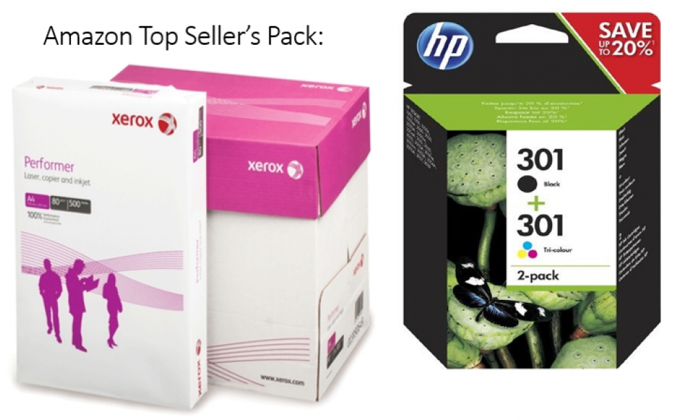 Amazon Top Seller Pack - Hp 62 2-pack Blacktri-color Original Ink Cartridges (1000x1000), Png Download