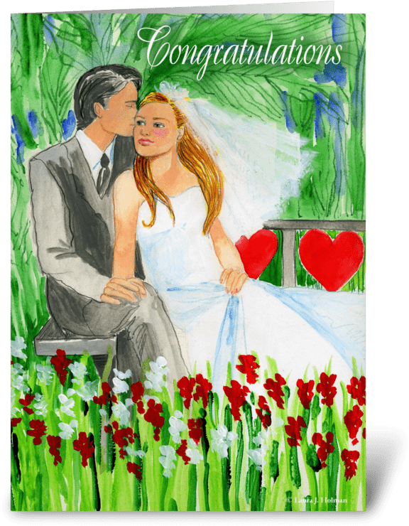 Wedding Congratulations Romantic Couple Greeting Card - Wedding Romantische Braut Und Bräutigam Im Garten Karte (700x792), Png Download