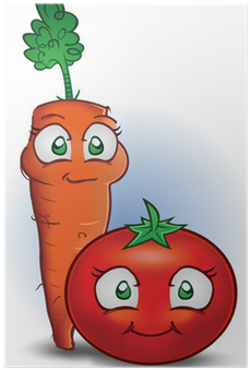 Carrot And Tomato Vegetable Cartoon Characters Poster - Healthy Snacks Coloring Book: (fruits And Vegetables) (400x400), Png Download