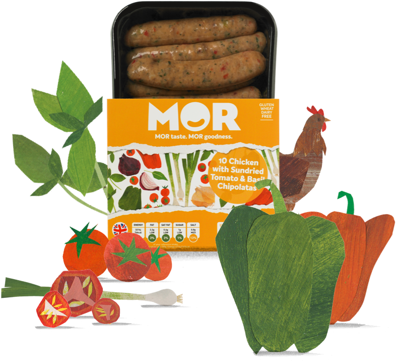 High Quality British Chicken, Sweet Cherry Tomatoes, - Mor Pork Beetroot & Apple Sausages (819x978), Png Download