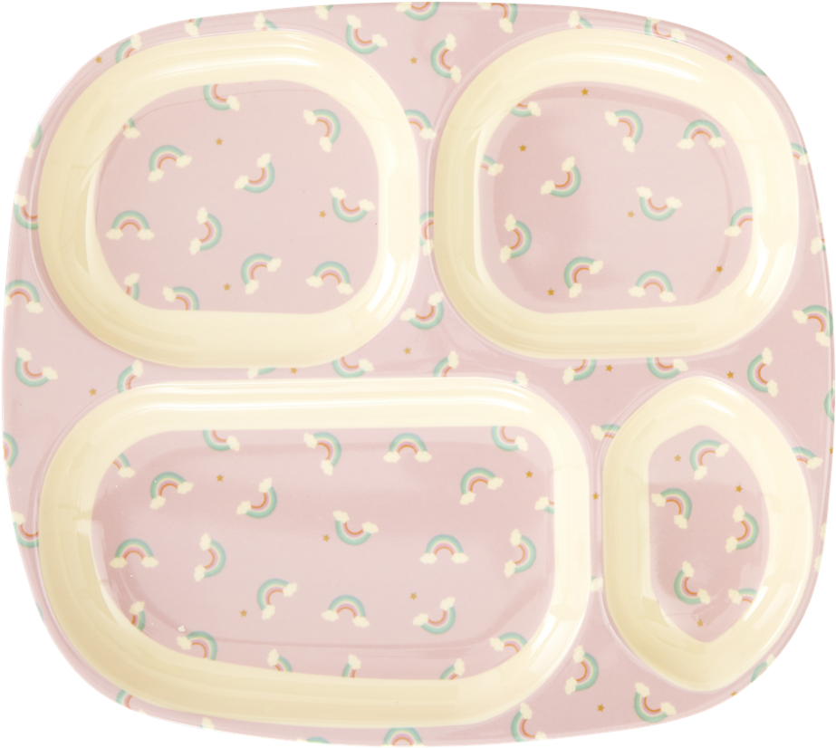 4-room Plate With Rainbow Print - Rice Melamine Divided Plate Plates (1000x1000), Png Download