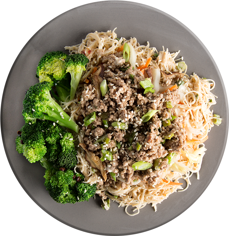 Athlete Pork Egg Roll Plate With Rice Noodles - Broccoli (800x762), Png Download