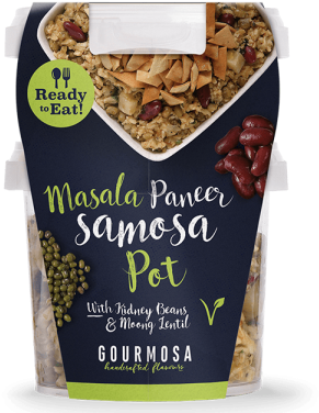 Ready To Eat Samosa Bowls - Gourmosa Masala Paneer Samosa Pie With Kidney Beans (600x403), Png Download