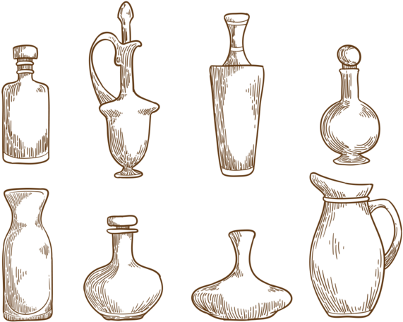 Hand Drawn Decanter - Bottle (700x490), Png Download