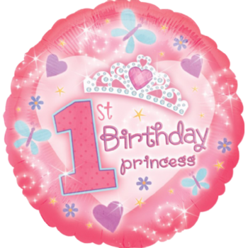 18" Round Happy 1st Birthday Princess Balloon - Happy 1st Birthday Baby Girl (350x350), Png Download