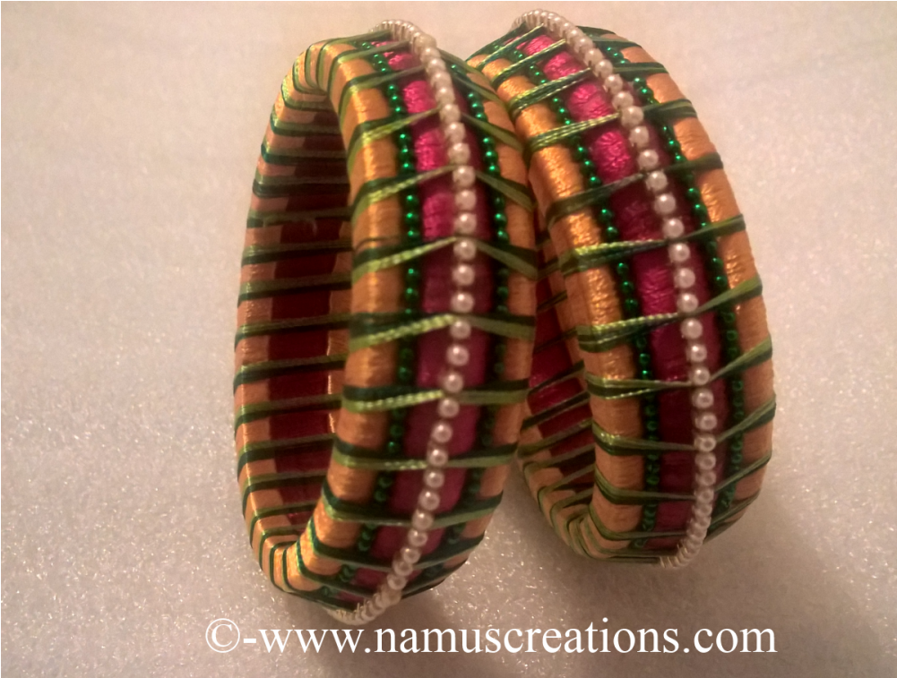 Yellow Pink And Green Combination Silk Thread Bangles - Handmade Silk Thread Bangles Png (1000x1000), Png Download