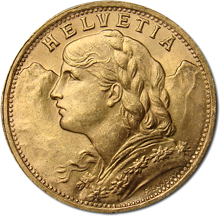 Swiss 20 Franc Gold Coins 1897-1949 - 20 Franc Swiss 1909 (453x453), Png Download