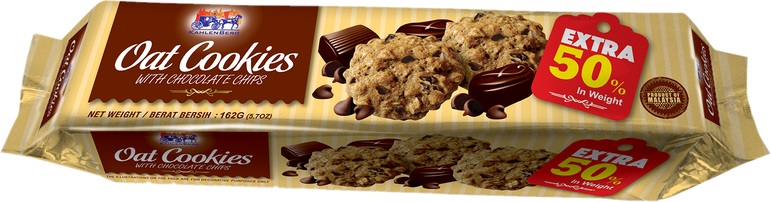 Oat Cookies With Chocolate - Kahlenberg Oat Cookies With Chocolate Chips - 5.7 Oz (1573x413), Png Download