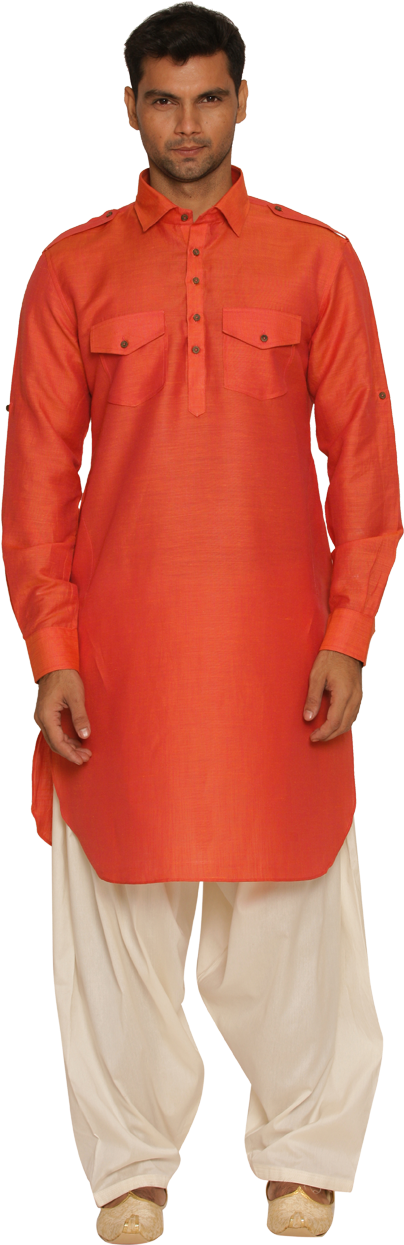 Manyavar Vibrant Orange Pathani - Pathani Suit For Man (853x1280), Png Download