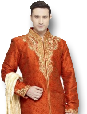 Maroon And Orange Sherwani (454x383), Png Download
