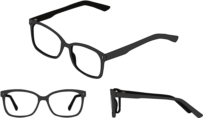 Three Views Of Square Glasses Frames - Square Glasses Frames (750x500), Png Download