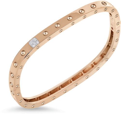 Roberto Coin Pois Moi 18k Rose Gold Bangle Bracelet - 18k Rose Gold & Diamond 1 Row Square Pois Moi Bangle (800x800), Png Download