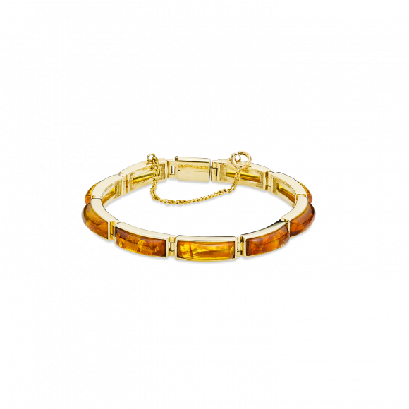 Gold Bracelet With Cognac Amber - Gold (580x580), Png Download