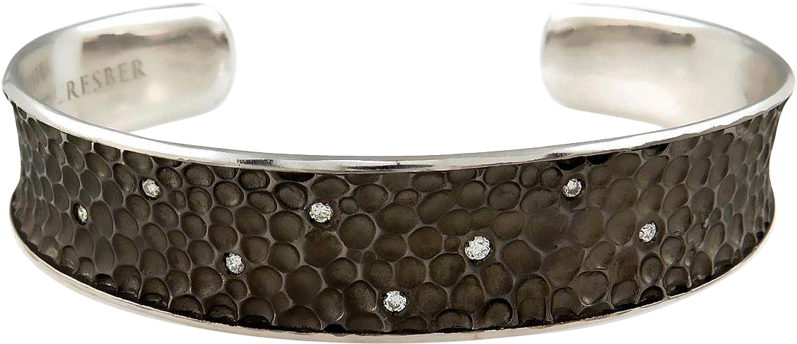 Cresber Textured Diamond Set 18k White Gold Bangle (1127x1127), Png Download