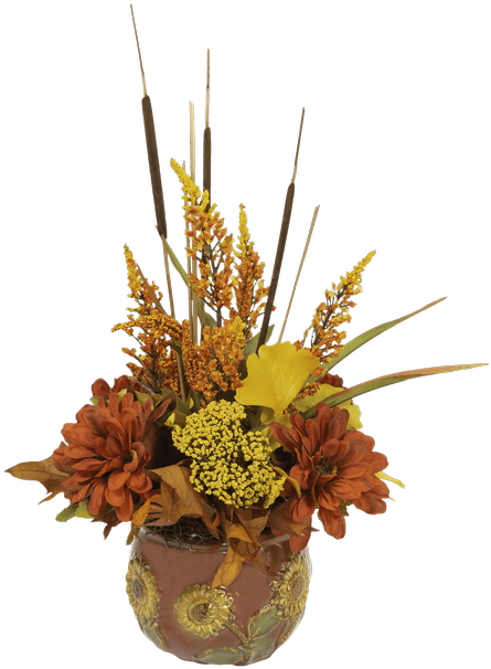 Silk Fall Harvest Round Sunflower Pot • - Autumn (500x611), Png Download