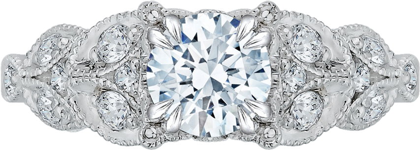 14k White Gold Round Diamond Floral Engagement Ring - Tacori Ht254625rd8 Pave Diamond Engagement Ring In (1000x1000), Png Download