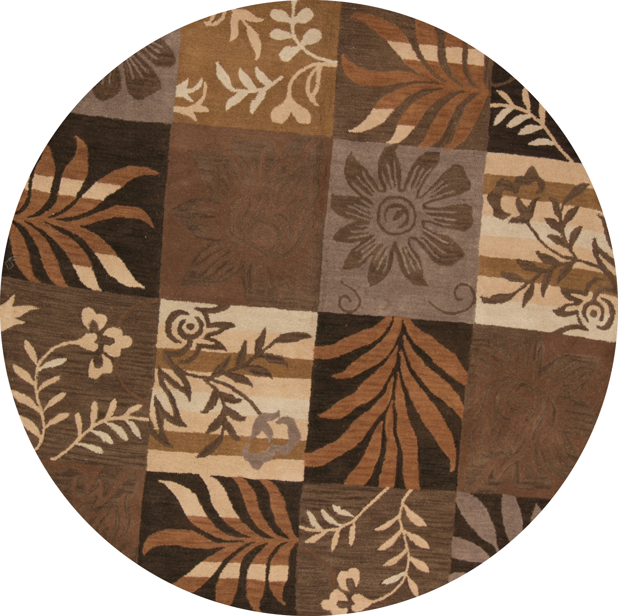 Rugsource Tropical Floral 8 Ft Hand Tufted Floral Agra - Rugsource 8x8 Agra Oushak Oriental Round Rug, Brown (1994x1989), Png Download