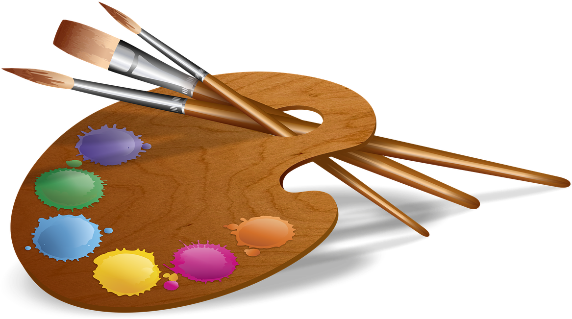 Paint Brushes The Palette Painting Colored - Art Group Clipart (881x720), Png Download