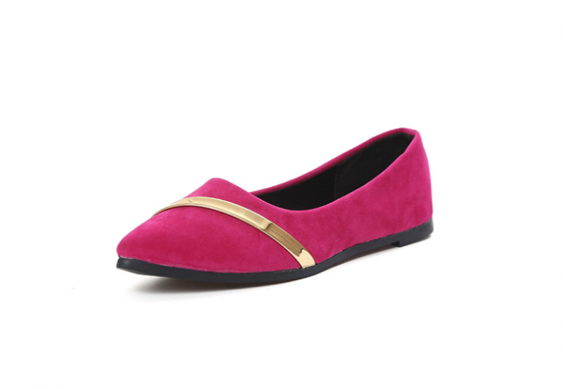 47% Women Pointed Pink With Gold Ribbon Flat Suede - Slip-on Shoe (800x800), Png Download