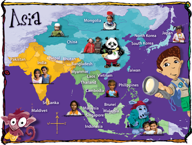 Share This - - Asia Map For Kids (633x478), Png Download