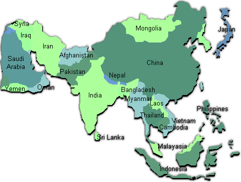 Asian Web Hosts - Pakistan To Philippines Map (480x364), Png Download