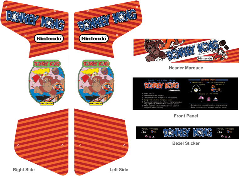 Custom Donkey Kong Inspired Graphics For Xtension Arcade - Donkey Kong Arcade Stickers (799x579), Png Download