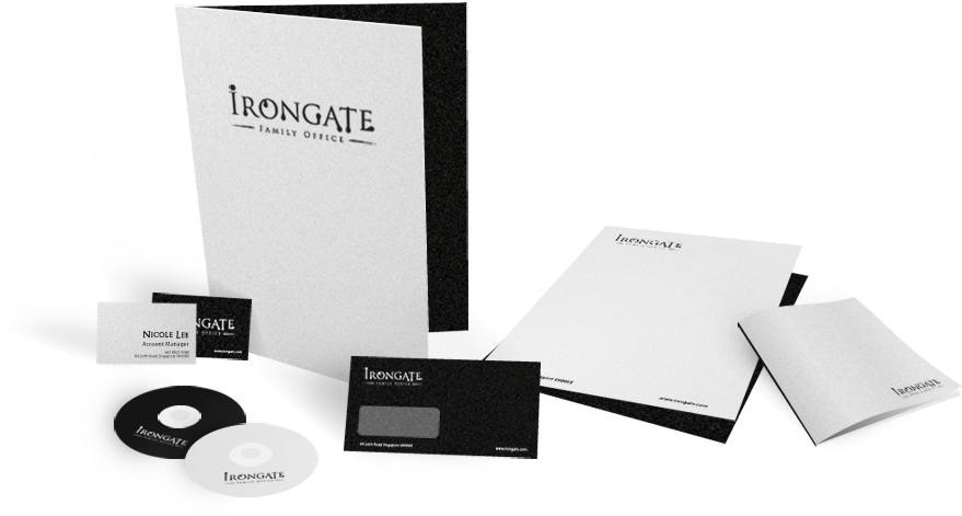 Corporate Stationery Design Family Office Irongate - Office Stationery Design Png (1246x552), Png Download