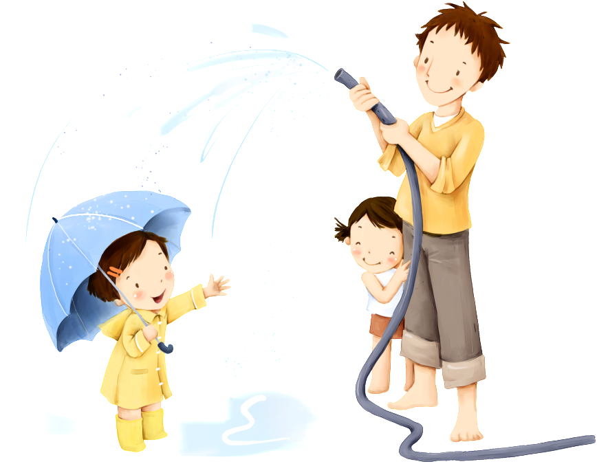 Cartoon Character Playing With Water Spray - صور انمي عن الاب (1024x739), Png Download