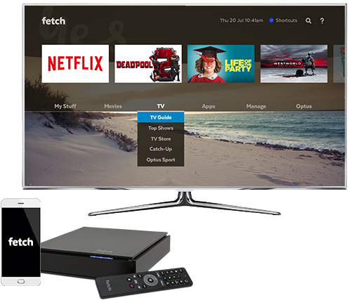 Tv Screen Displaying Fetch Content With Set Top Box - Fetch - Mighty Pvr - M616t (570x489), Png Download