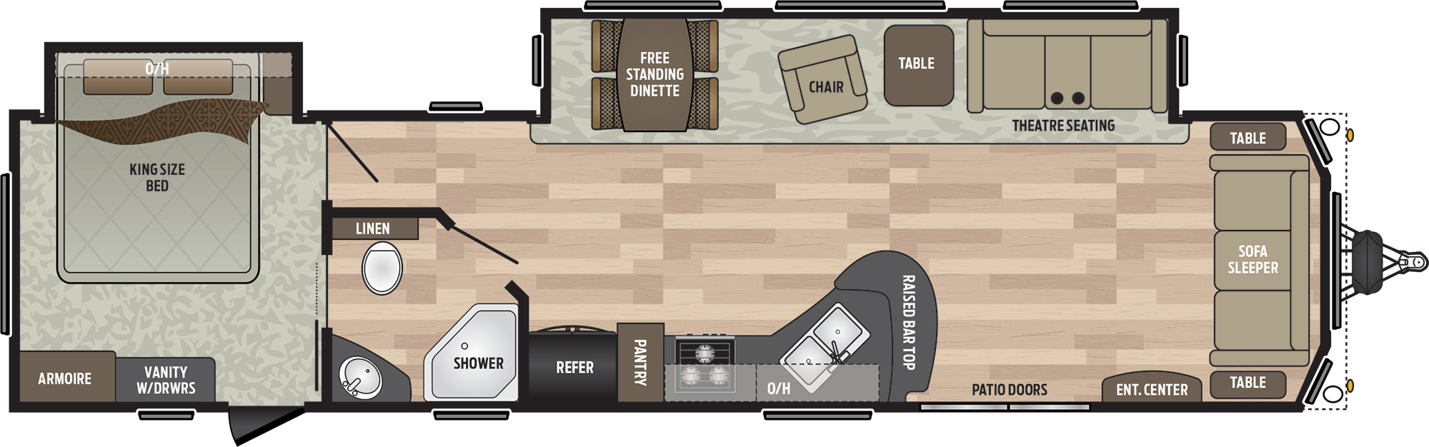 Residence 401fden Destination Trailer - Front Living Travel Trailer Floor Plans (2000x626), Png Download