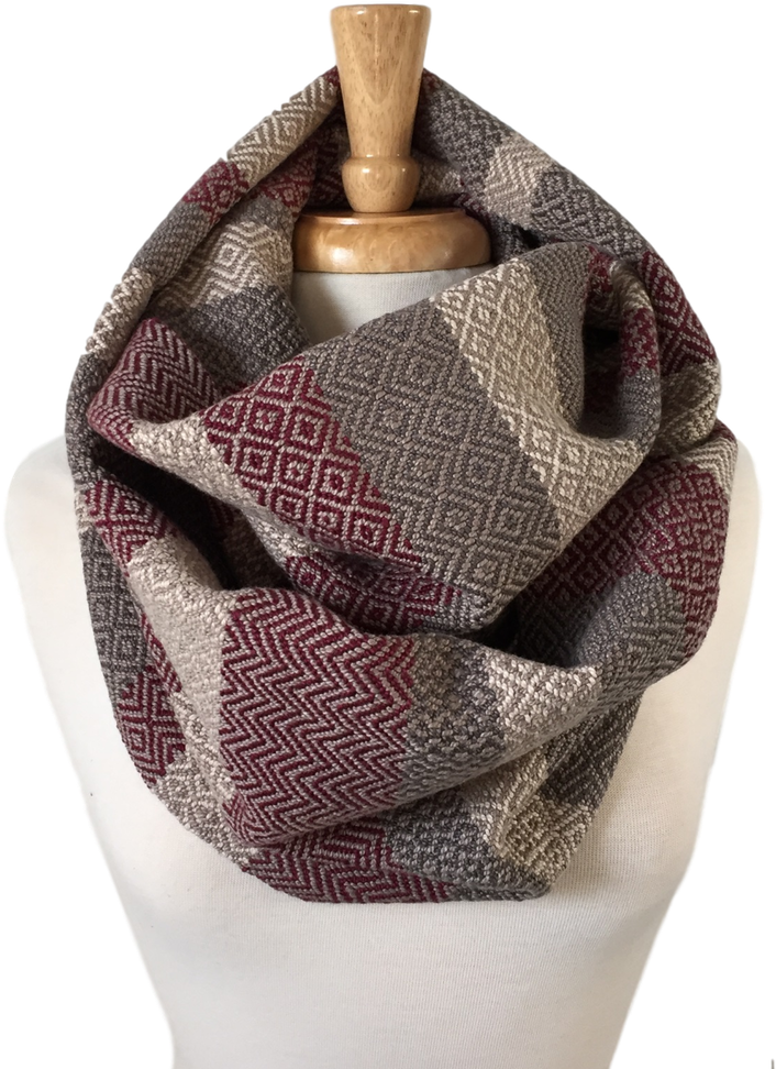 Oxblood, Cream And Charcoal Grey Woven Infinity Scarf - Scarf (1000x1000), Png Download