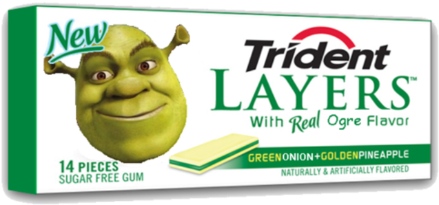 Shrek- The God Of Memes - Trident Layers Green Apple & Golden Pineapple Gum (656x315), Png Download