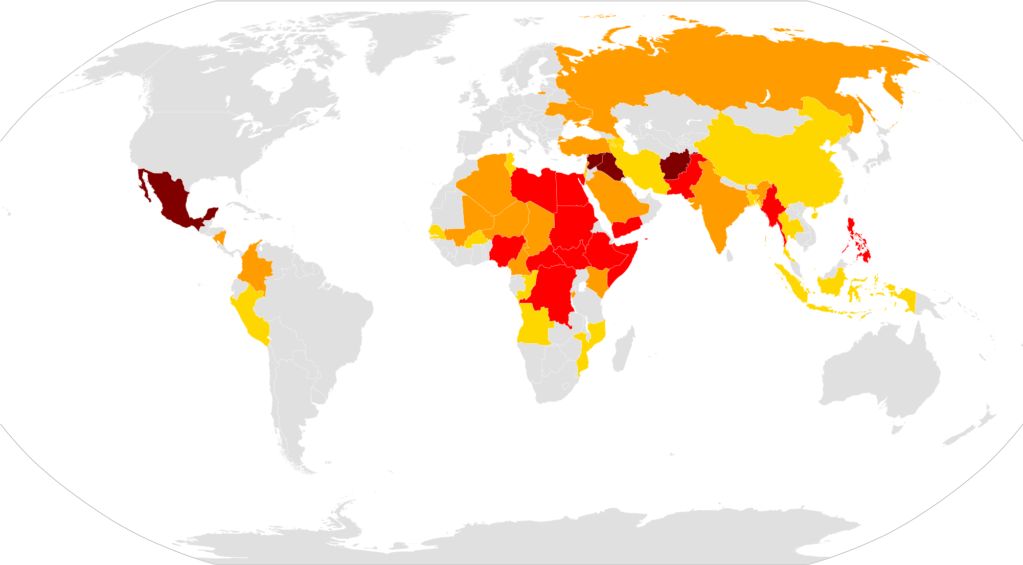Open - Locations Of Ongoing Conflicts Worldwide (2000x1129), Png Download