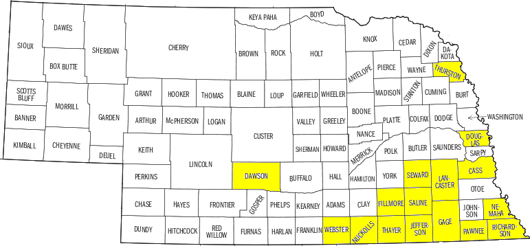 Click A County To Visit That Quilt Trail's Website - Nebraska Map (771x358), Png Download