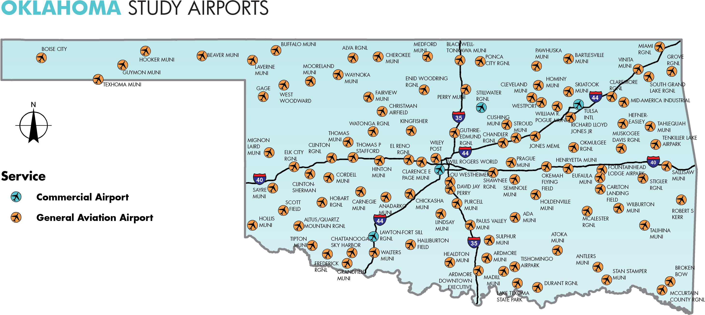 Ok State Airports - Map (2920x1314), Png Download