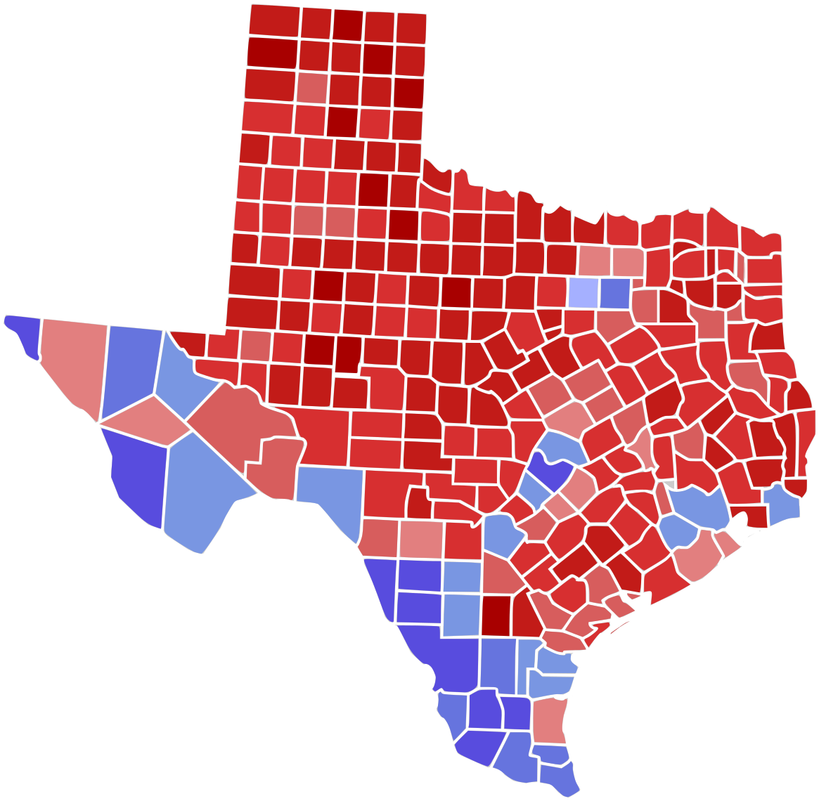 Texas 2016 Election Results By County (1200x1174), Png Download