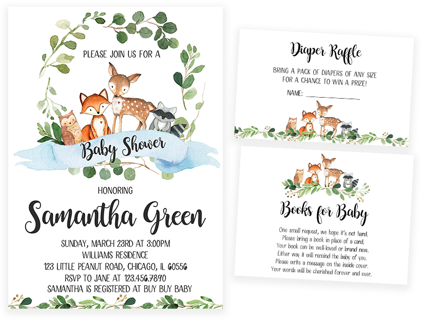 Greenery Woodland Baby Shower Invitation Pack - Baby Shower Woodland Invitations (819x1024), Png Download